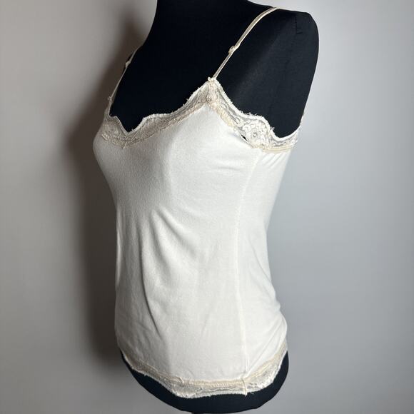 Vintage 90s Y2k Rave Lace Cream Cami Camisole Tank Top Sz Small Fairycore Flaws - Picture 4 of 10